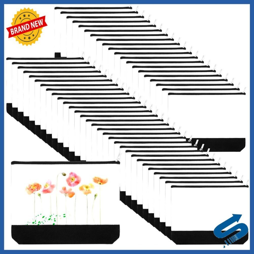 DIY Sublimation Blank Canvas Makeup Bags Bulk Set with Zipper for Crafting